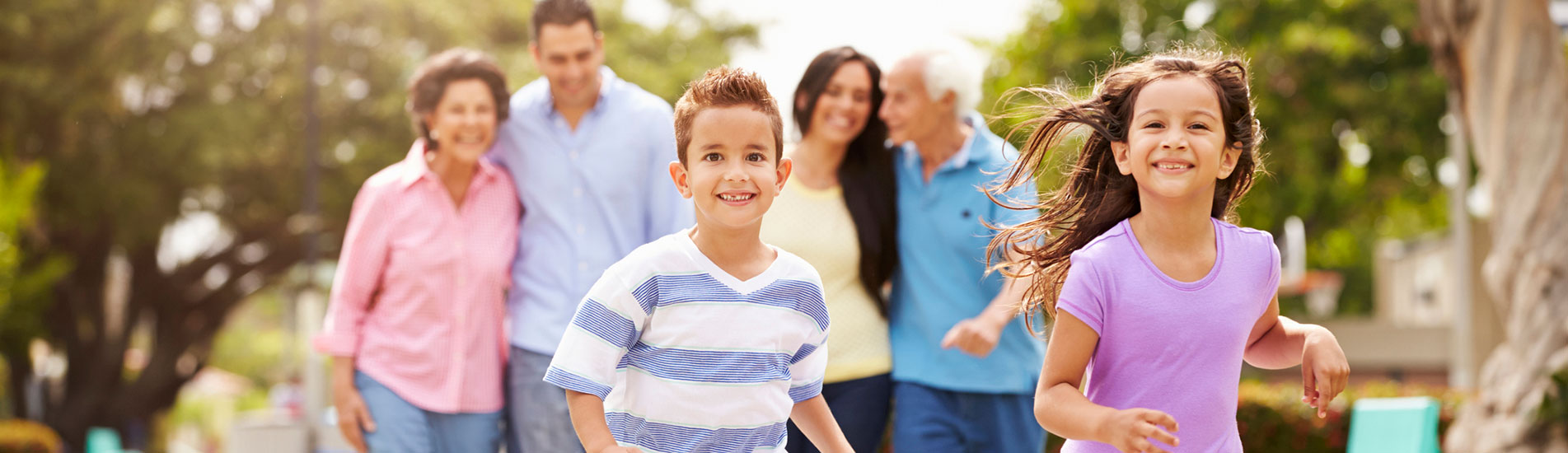 multigenerational family with kids in the front