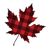 outline of a maple leaf filled in with a red buffalo check pattern